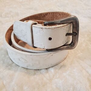 MILOR Women's Leather Belt Size ML White  Aztec Print‎